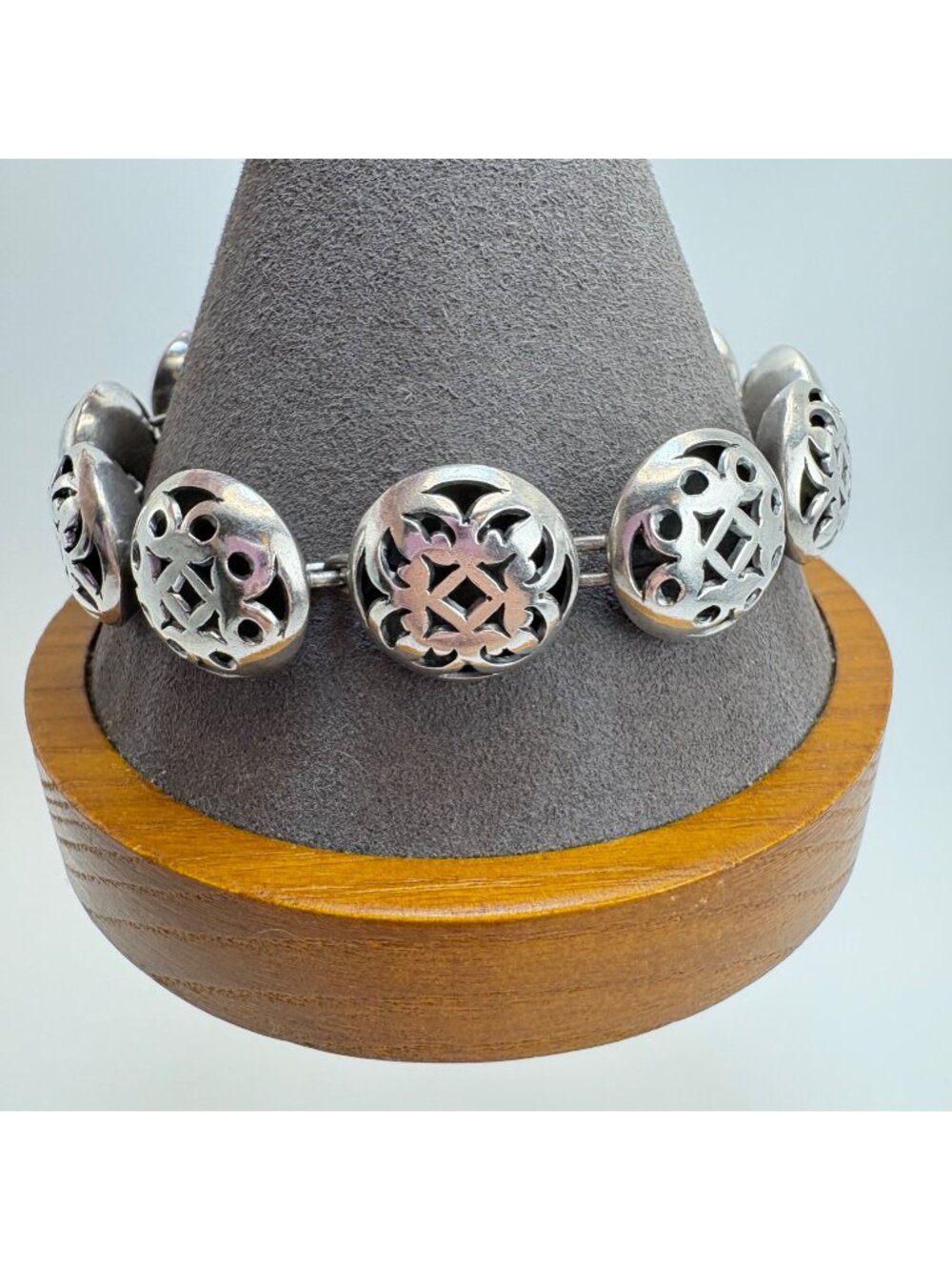 Scroll Design Circle Link Chain Bracelet Toggle Clasp Sterling Silver 925 Size 8